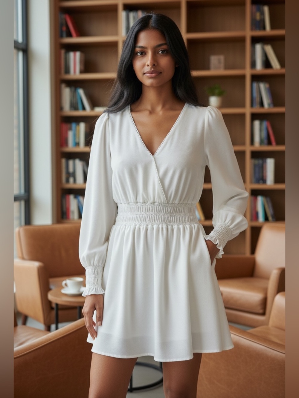 NWT WAYF Short White Crepe Dress- Size M